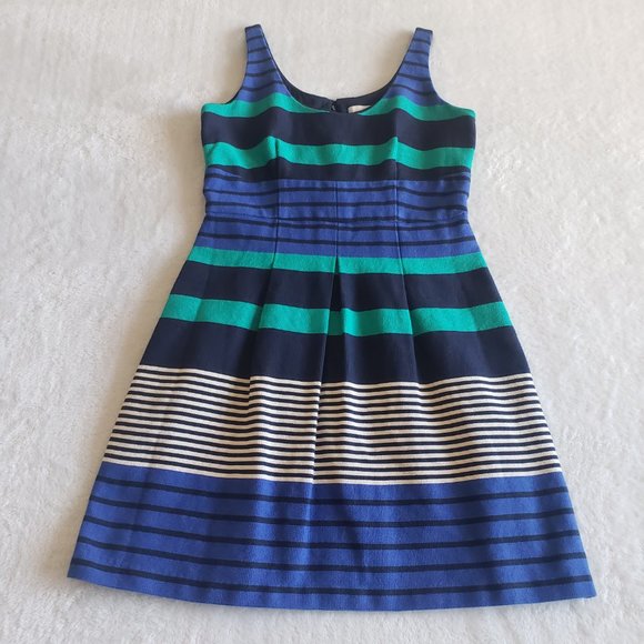 LOFT Sleeveless Fit & Flare Lined Stripe Multicolor DressSZ 00 - Picture 4 of 16